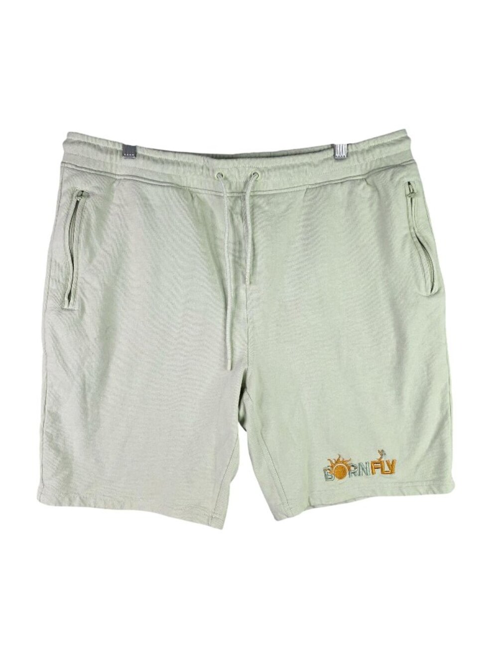 Mens Born Fly Green Cotton Shorts Drawstring Zipper Pockets & Back Pocket 2XL